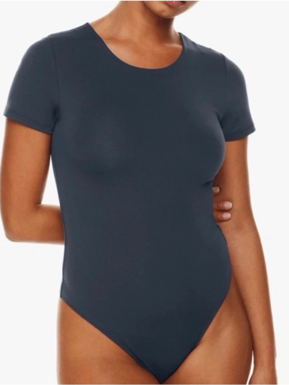 Aritzia Babaton Contour Bodysuit Blue Short sleeve Crew neck size XS Thong Back